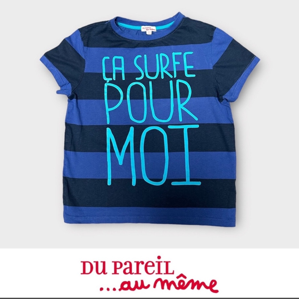 Du Pareil‎ French Striped Graphic Tee, Size 10, MSRP $20